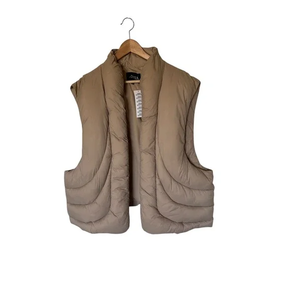BY DYLN Puffer Vest Tan Quilted Collarless Sleeveless Women's Size L NWT - Picture 1 of 8